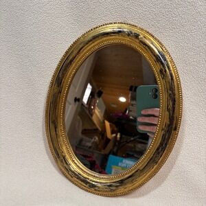 Vtg Italian Made Oval Gold Gilt Bead Frame Mirror 11x9 Bridgertoncore Regency